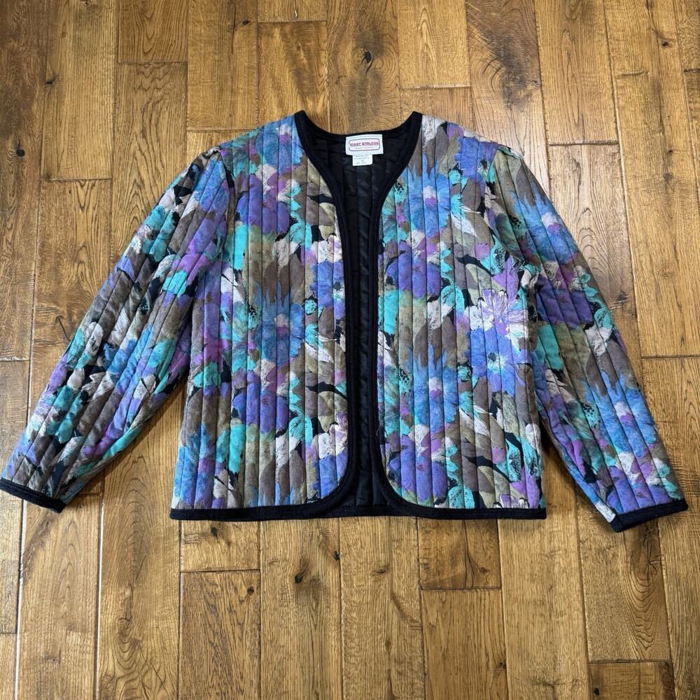 VTG Marc Anthony Quilted Jacket Pastel Colorful Open Front Womens L Made in USA - Picture 1 of 6